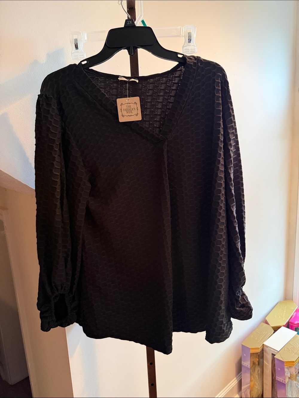 JODIFL Black Textured V-Neck Blouse